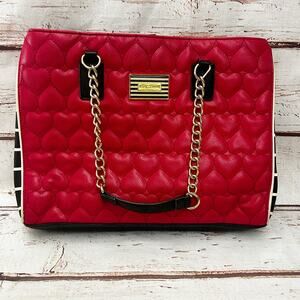 BETSEY JOHNSON Quilted Hearts Black and Hot Pink Large Bag